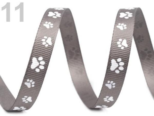 Ripsband 10 mm bedruckt Tatze Grau